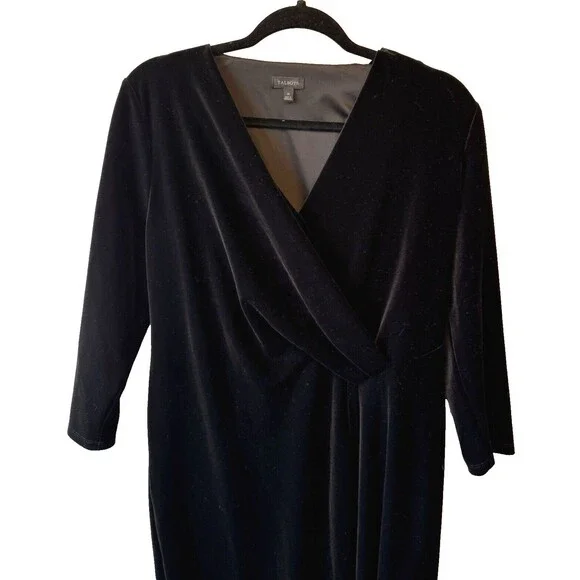 Talbots Dress Size Medium Black Velvet Faux Wrap V Neckline Holiday - Picture 3 of 9